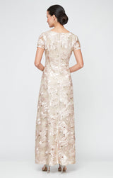 Petite Soutache A-Line Dress with Short Sleeves and Illusion Neckline