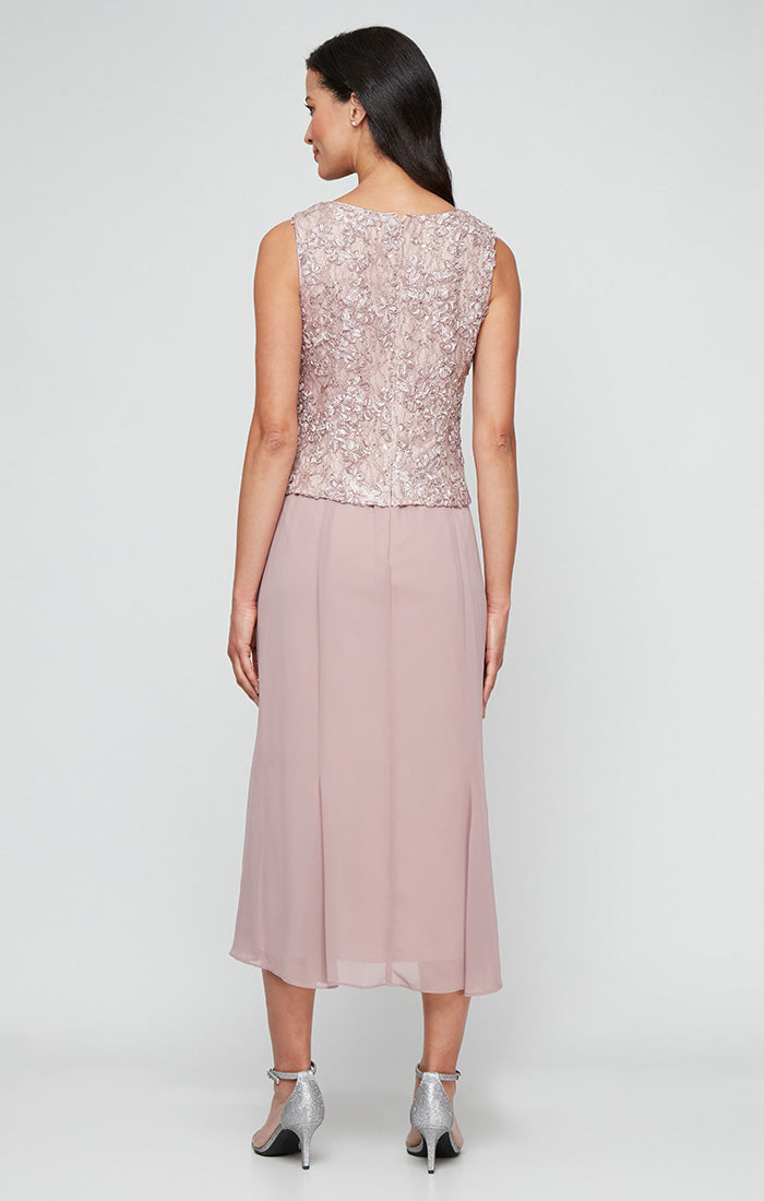 Regular - Tea-Length Soutache Dress with Center Front Button Jacket and Chiffon Skirt