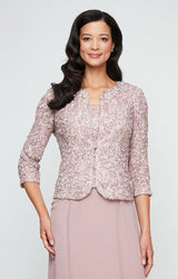 Regular - Tea-Length Soutache Dress with Center Front Button Jacket and Chiffon Skirt