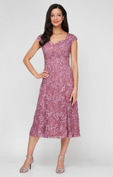 Midi Lace Soutache Dress with Sweetheart Neckline