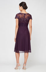 Regular - Short Cap Sleeve Empire Waist Dress with Scallop Detail & Ruched Waist