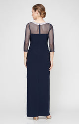 Plus Matte Jersey Illusion 3/4 Sleeve Side Ruched Dress with Embellished Neckline