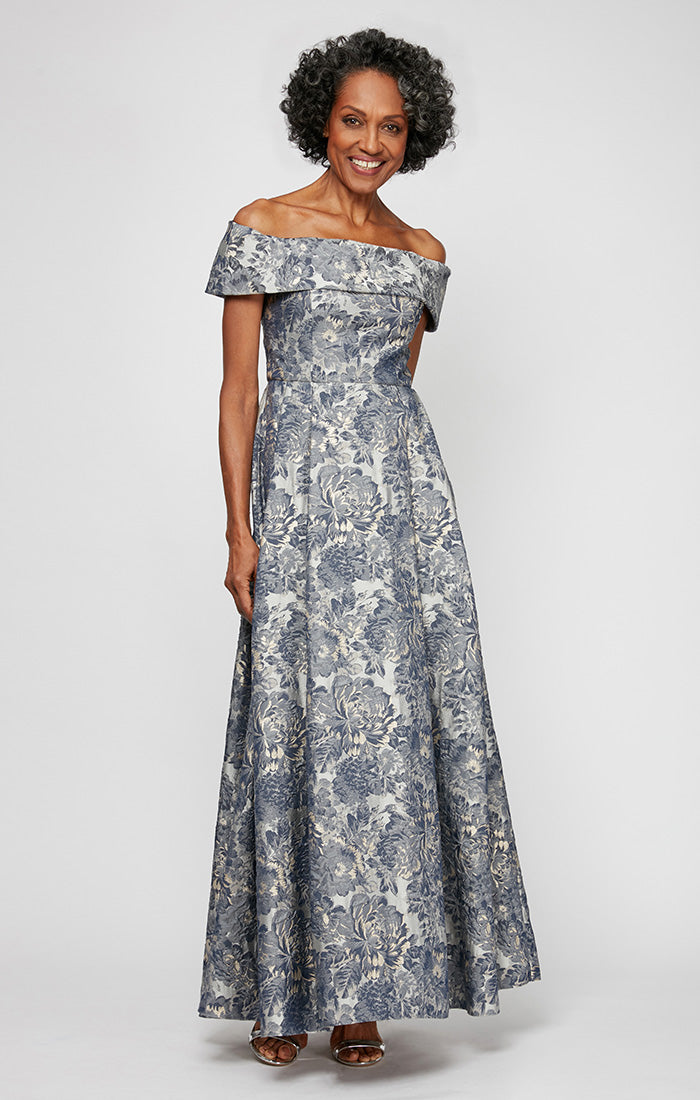Long Printed Off The Shoulder Ballgown