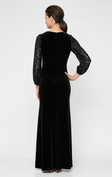 Long Fit and Flare Dress With Long Sequin Bubble Hem Sleeves