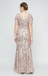 Regular - V-Neck Sequin Dress with Cold Shoulder Flutter Sleeve