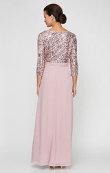 Long A-Line V-Neck Sequin Lace & Chiffon Gown with Empire Waistline