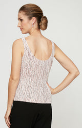 3/4 Sleeve Printed Mandarin Neck Twinset With Scoop Neck Tank and Satin Piping Detail