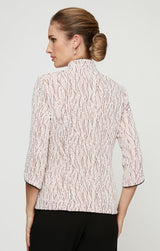 3/4 Sleeve Printed Mandarin Neck Twinset With Scoop Neck Tank and Satin Piping Detail