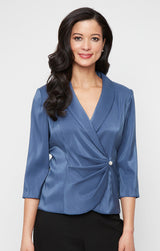 Collared Stretch Shimmer Blouse with Decorative Side Closure