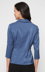 Collared Stretch Shimmer Blouse with Decorative Side Closure