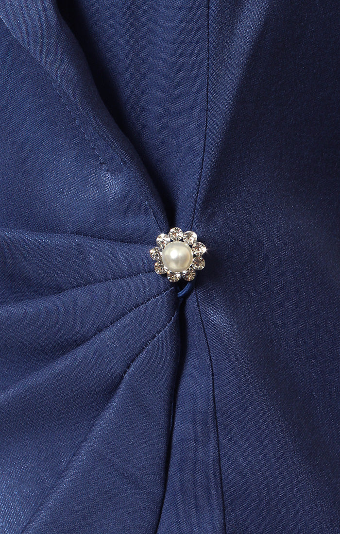 Collared Stretch Shimmer Blouse with Decorative Side Closure