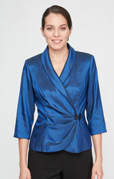 Plus 3/4 Sleeve Taffeta Blouse with Collar and Decorative Side Closure