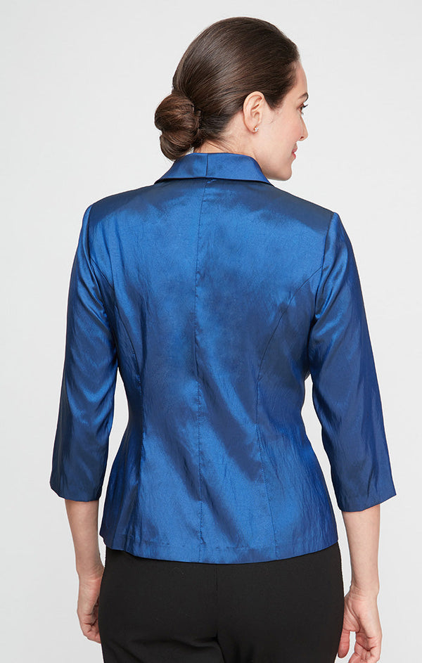 Plus 3/4 Sleeve Taffeta Blouse with Collar and Decorative Side Closure