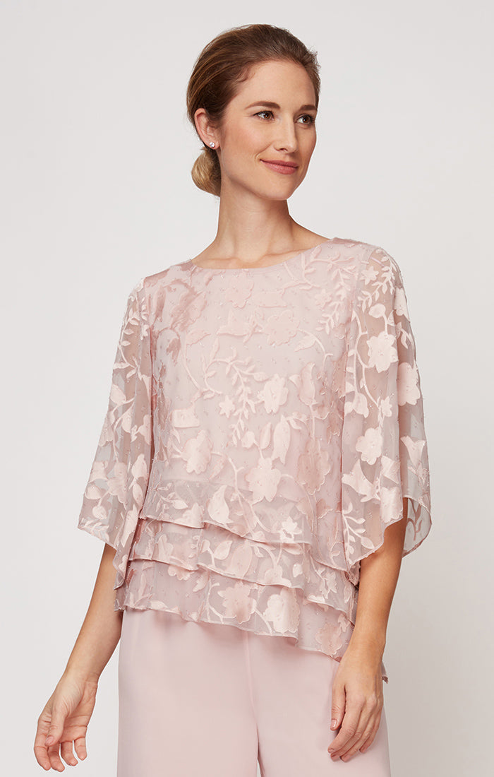 Plus Asymmetrical Triple Tier Hem Chiffon Blouse