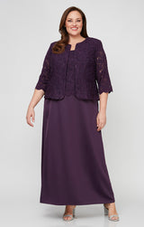 Plus Glitter Lace & Satin Jacket Dress with Open Jacket