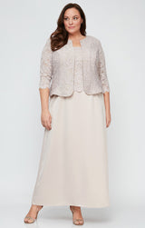 Plus Glitter Lace & Satin Jacket Dress with Open Jacket