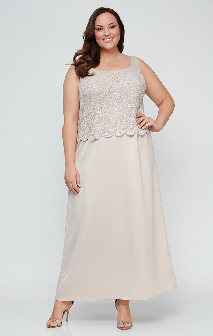 Plus Glitter Lace & Satin Jacket Dress with Open Jacket