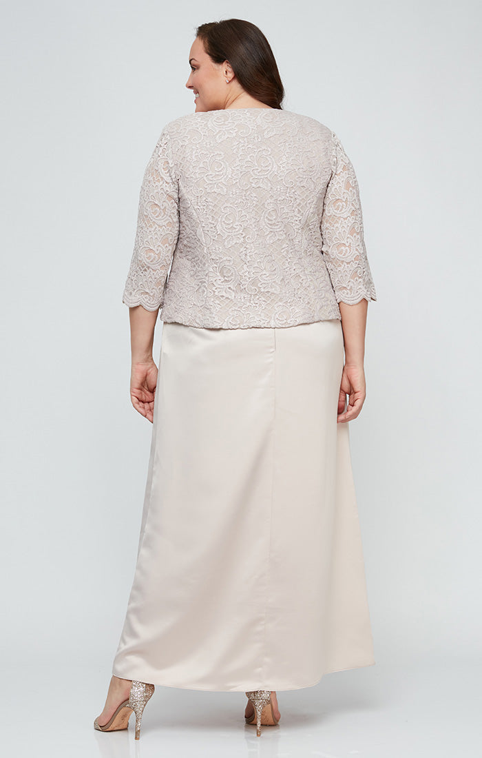 Plus Glitter Lace & Satin Jacket Dress with Open Jacket