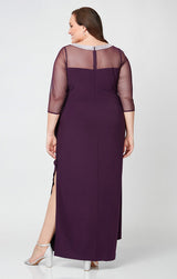 Plus Matte Jersey Illusion 3/4 Sleeve Side Ruched Dress with Embellished Neckline