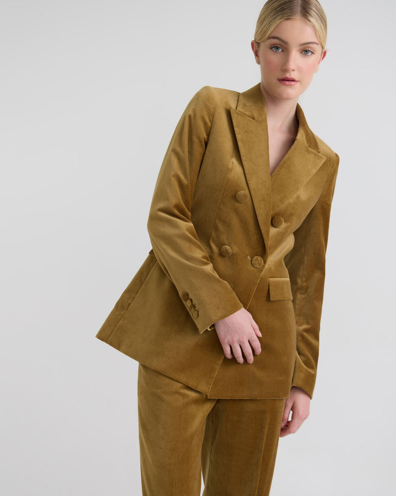Jenna Double Breasted Stretch Velvet Blazer