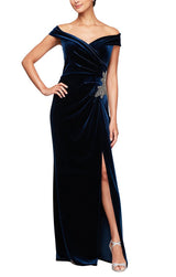 Off-the-Shoulder Fit & Flare Velvet Gown with Sweetheart Neckline