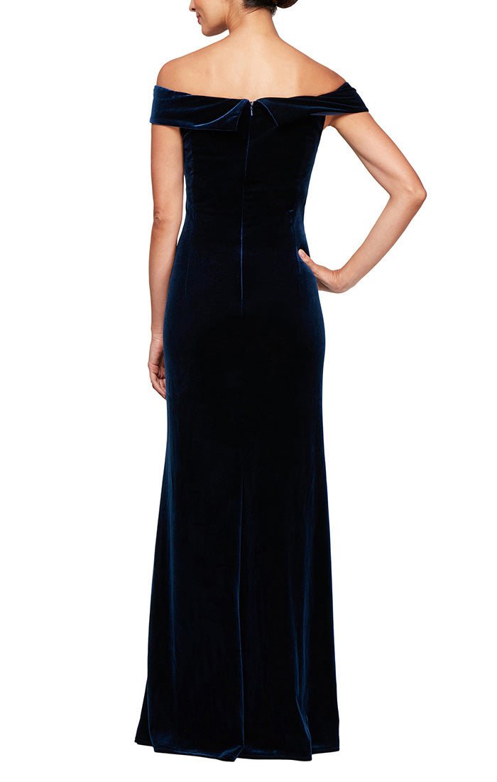 Off-the-Shoulder Fit & Flare Velvet Gown with Sweetheart Neckline