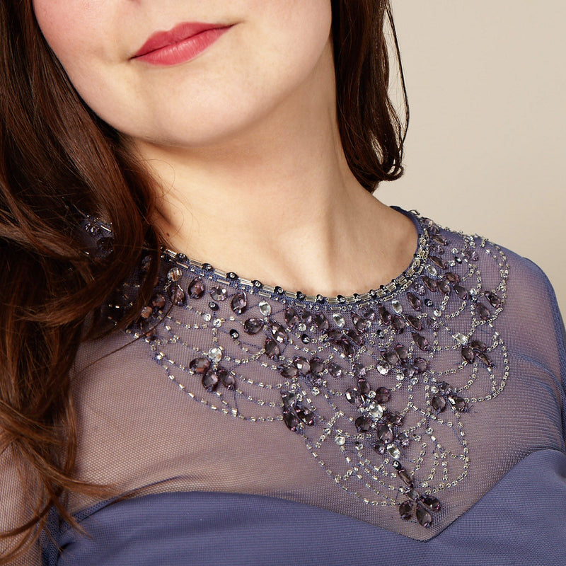 Petite A-Line Mesh Gown with Beaded Illusion Sweetheart Neckline