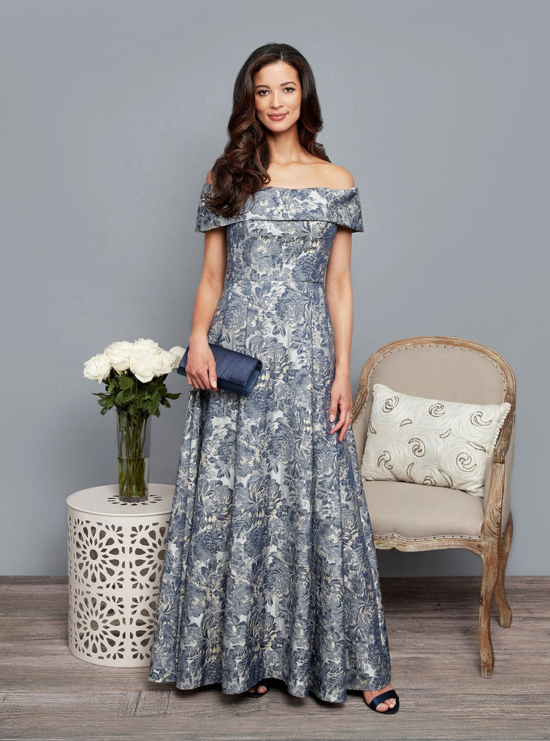 Long Printed Off The Shoulder Ballgown