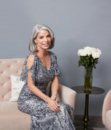 V-Neck Sequin Dress with Cold Shoulder Flutter Sleeve